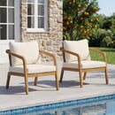 Acacia Wood Outdoor Patio Club Chair with PE Wicker Backrest & Cushions (Set of 2) by HouseOfZazla