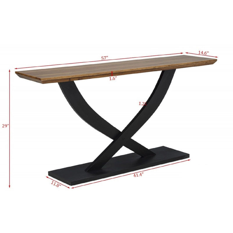Entryway Console Table With Cross Legs Design - Natural / Espresso, photo 3 of 5