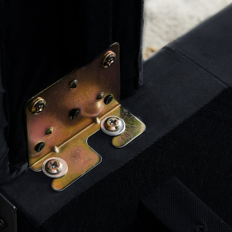 59.4 Inch Wide Black Velvet Sofa with Jeweled buttons, Square Arm, 2 Pillows