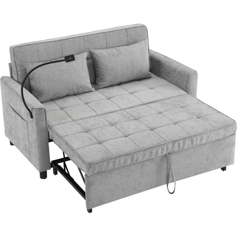 56.9' Loveseat Sofa Pull-out Sofa Bed Sleeper Sofa with a Reversible Backrest Cushion, Side Pockets, Two USB Ports and a Phone Holder for Living Room, Grey
