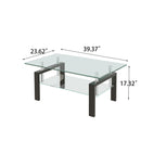 Tempered Clear Glass Coffee Table, 2-Layers Coffee Table Living Room Center Table - Black by Unique Piece Furniture