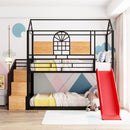 Metal Bunk Bed, Metal Housebed With Slide And Storage Stair by HouseOfZazla