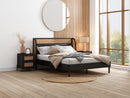3 Pieces Modern Cannage Rattan Platform Queen Bed + Nightstandx2, Black