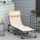 Outsunny - Padded Folding Chaise Lounge Chair, Outdoor 6-Level Reclining Camping Tanning Chair With Headrest For Beach, Yard, Patio, Pool - Beige by HouseOfZazla