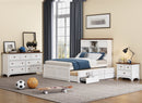 3 Pieces Wooden Captain Bedroom Set Full Bed with Trundle, Nightstand and Dresser, White + Walnut