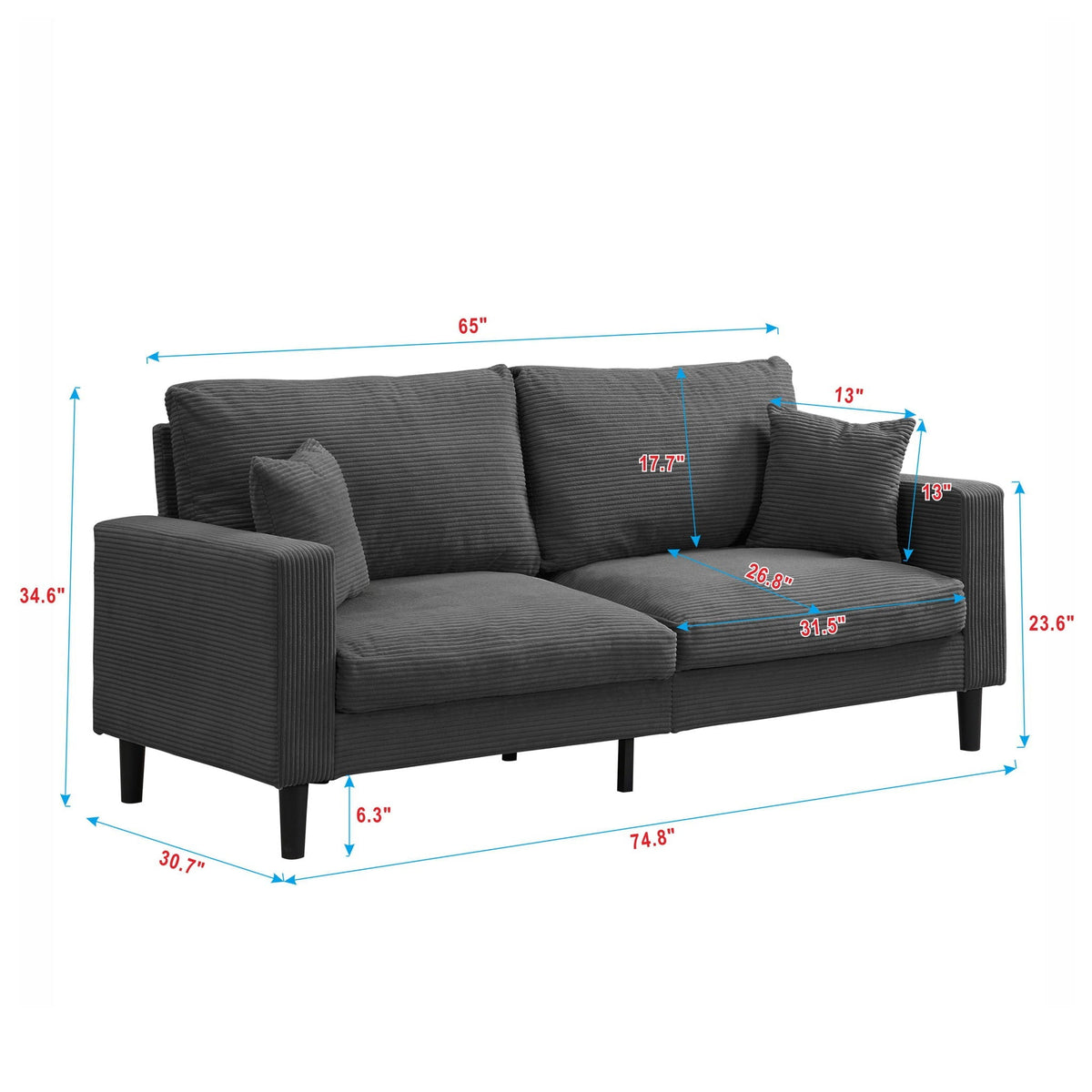 Modern Upholstered 3 Seat Sofa, High Resilience, photo 5 of 12