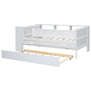 Twin Daybed With Drawers, Trundle, Headboard Storage, Study Desk, And USB Charging Station - White by HouseOfZazla