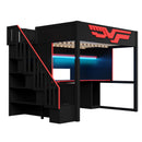 Full Gaming Loft Bed With Desk And Storage Staircase, LED Lights And USB - Red / Black