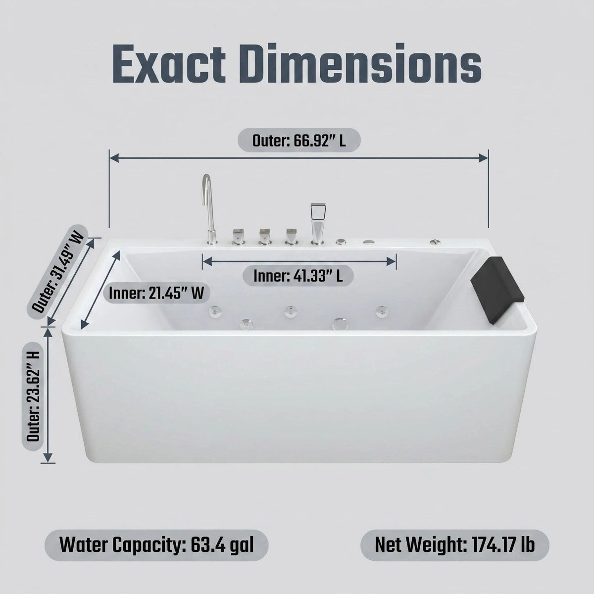 67-Inch Single-Person Luxury Whirlpool Bathtub, photo 9 of 10