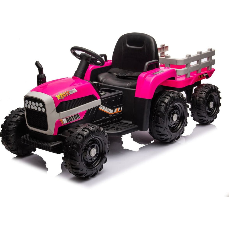Ride on Tractor with Trailer,24V Battery Powered Electric Tractor Toy, 200wx2motor 1.86-4.97MPH/Remote Control,electric car for kids,Three speed adjustable,USB,MP3, Bluetooth,LED light, safety belt