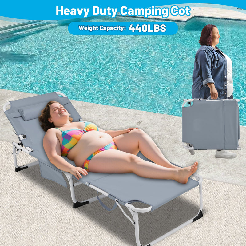 3-in-1 Heavy Duty Tanning Chair with Face Hole Adjustable 5-Position Folding Chaise Lounge Chairs for Outside Portable Lay Flat Beach Lounge Chair for Outdoor Sunbathing Patio Pool Lawn Camping Deck P