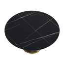 59.05" Modern Artificial Stone Round Black Carbon Steel Base Dining Table, Can Accommodate 6 People - Black by HouseOfZazla