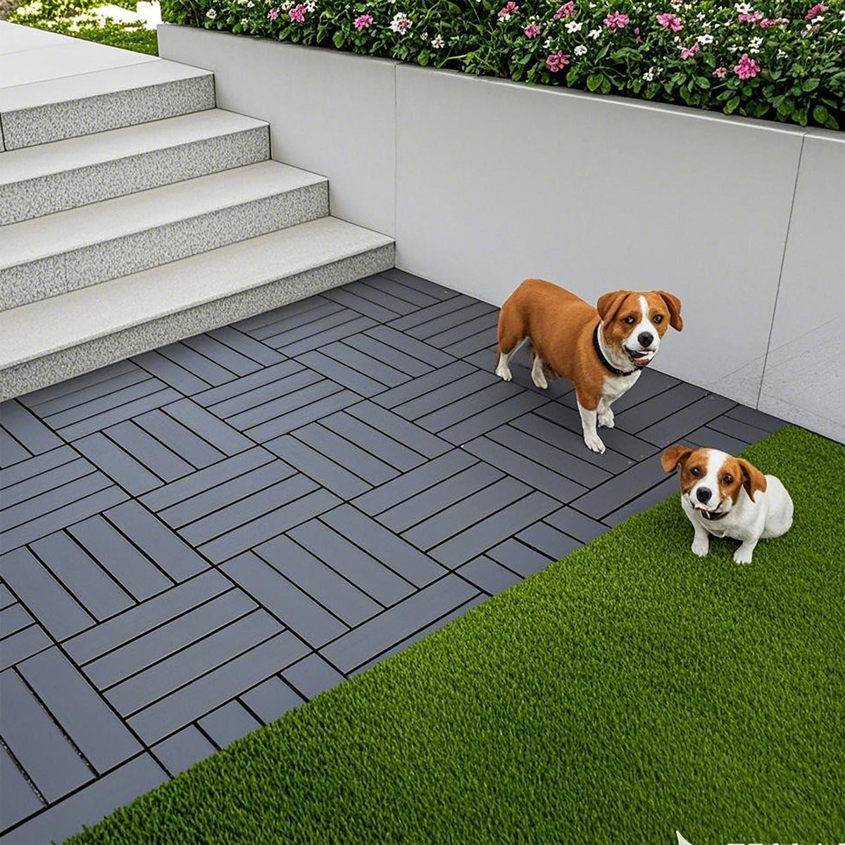 Plastic Interlocking 44 Pack Patio Deck Tiles, Square Waterproof Outdoor All Weather Use, photo 3 of 11