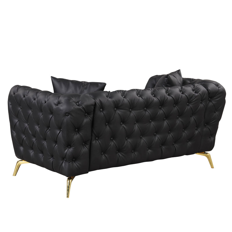 65.5" Modern Sofa Couch PU Upholstered Loveseat Sofa with Sturdy Metal Legs, Button Tufted Back for Living Room, Apartment, Home Office, Black