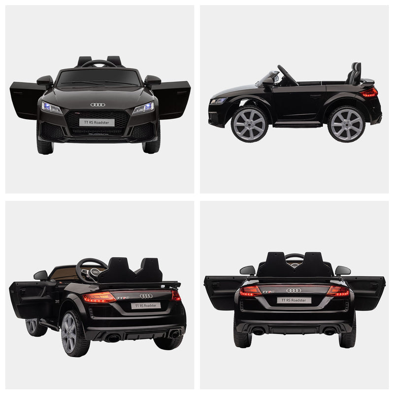 6V Kids Electric Ride On Car, Licensed Audi TT RS with Suspension System and Remote Control, Horn, 5 Songs, Lights, MP3 Player - Black