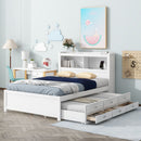 Full Size Platform Bed With Trundle, Drawers, USB Ports And Built In Shelves - White by HouseOfZazla