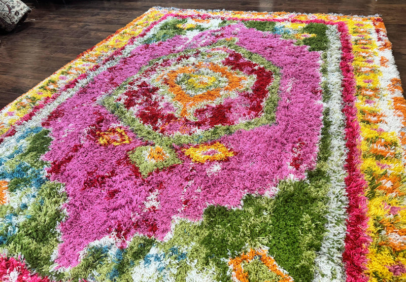 Colorful Shag Rug 8x10, Fuchsia and Multicolor