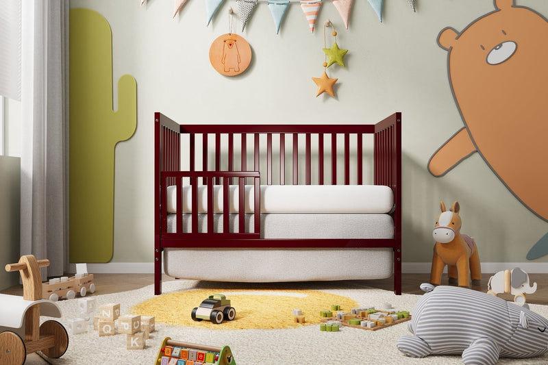 ,5-In-1 Convertible Crib, Converts from Baby Crib to Toddler Bed, Fits Standard Full-Size Crib Mattress, Easy to Assemble 53x29x9 Inches-CHERRY
