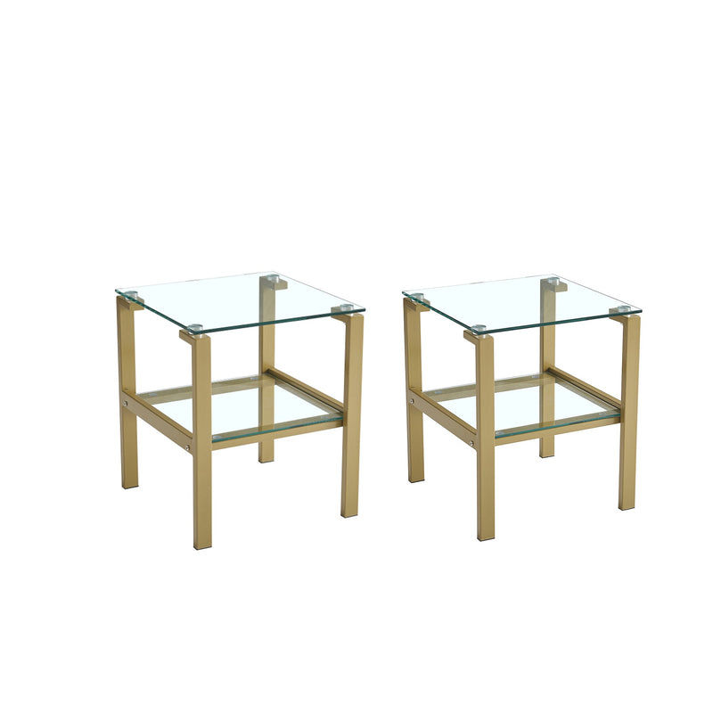 2-Piece Gold End Table, Tempered Glass Sofa Table with Golden Leg