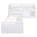 Loft Platform Bed With 7 Drawers And Full Guardrails, Modern L Shaped Space Savin