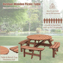 8 Person Wooden Picnic Table, Outdoor Camping Dining Table with Seat, Garden, DIY w/ 4 Built-in Benches, 2220lb Capacity