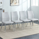 6 light gray dining chairs. Modern chairs from the Middle Ages. Made of PU material cushion and silver metal legs. Suitable for restaurants and living rooms