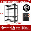 78"H 5-Tier Adjustable Heavy Duty Metal Mesh Storage Rack