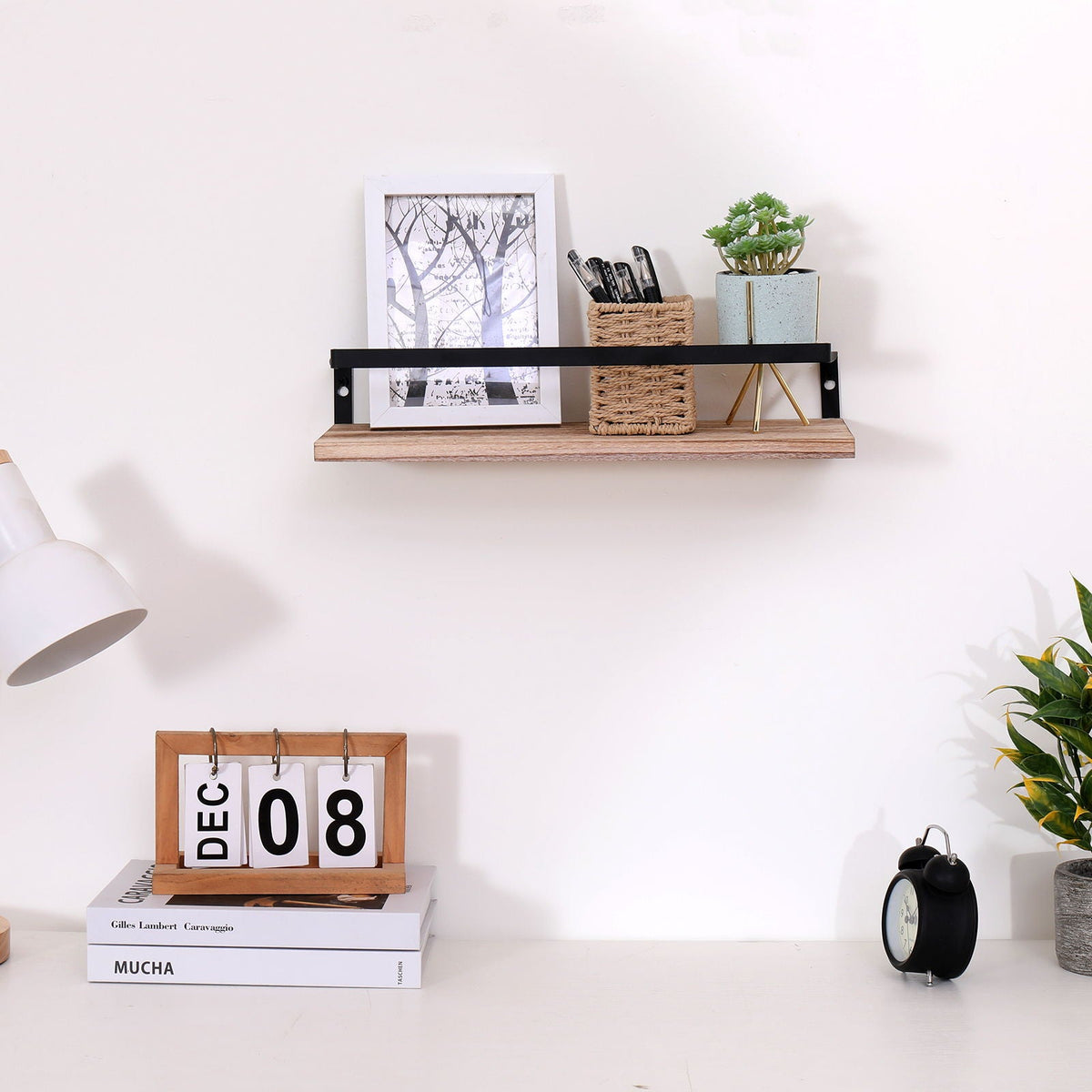 Floating Shelves, Long Wall Shelves (Set of 2) Wall Mounted Shelves With Brackets For Bedroom - Natural Wood, photo 2 of 5