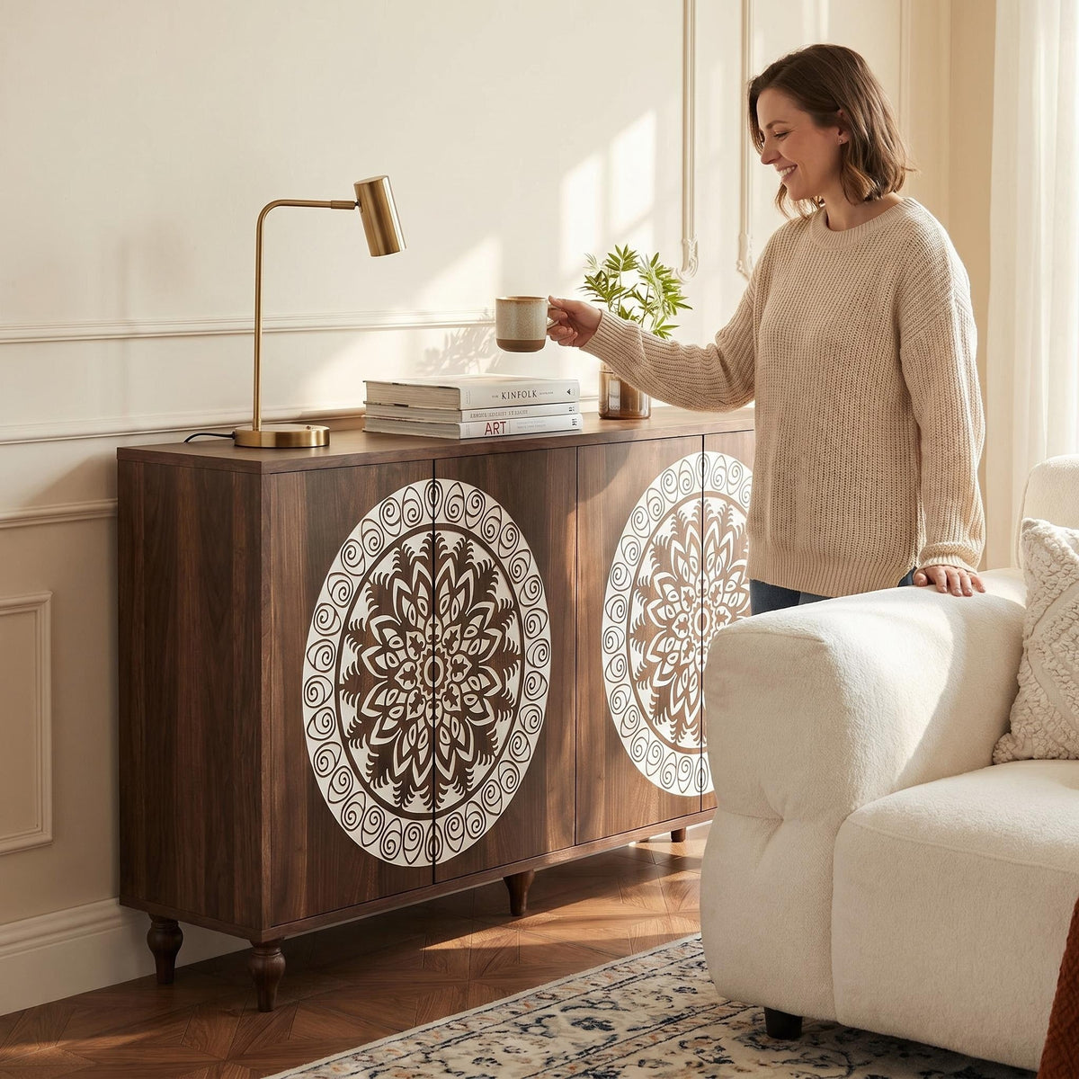 60" Vintage Mandala Carved Sideboard, photo 7 of 10