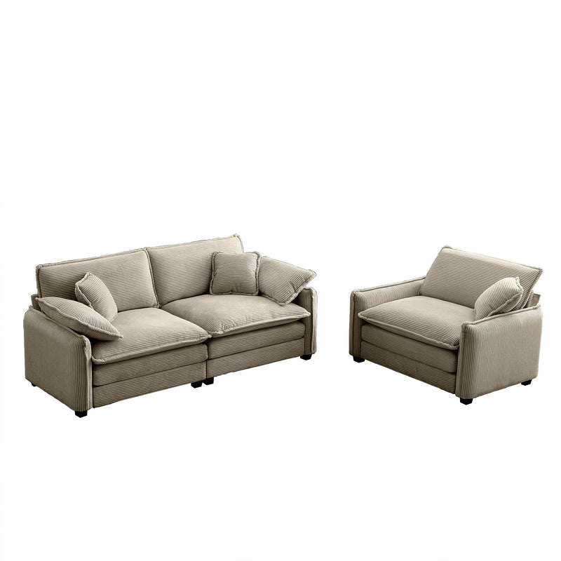 Walker Edison - Modern Living Room Sofa Two Pieces Set, Suitable for Living room and Small Apartment , 2 Pieces Sofa Set Consists of a Single Seat Sofa and a 2-Seater Sofas,Tan Corduroy