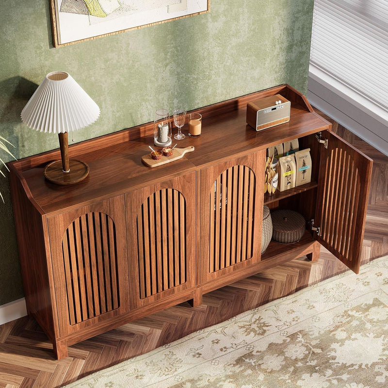 Sideboard Buffet Cabinet With 4 Doors & Shelves, Credenza Table For Dining Room - Brown, photo 2 of 14