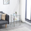 Modern 2 Piece Side Table With Storage Shelf, Tempered Glass, Space Saving Design - Clear by HouseOfZazla