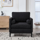 Wide Modern Farmhouse Performance Accent Chair With Legs, Wood Base