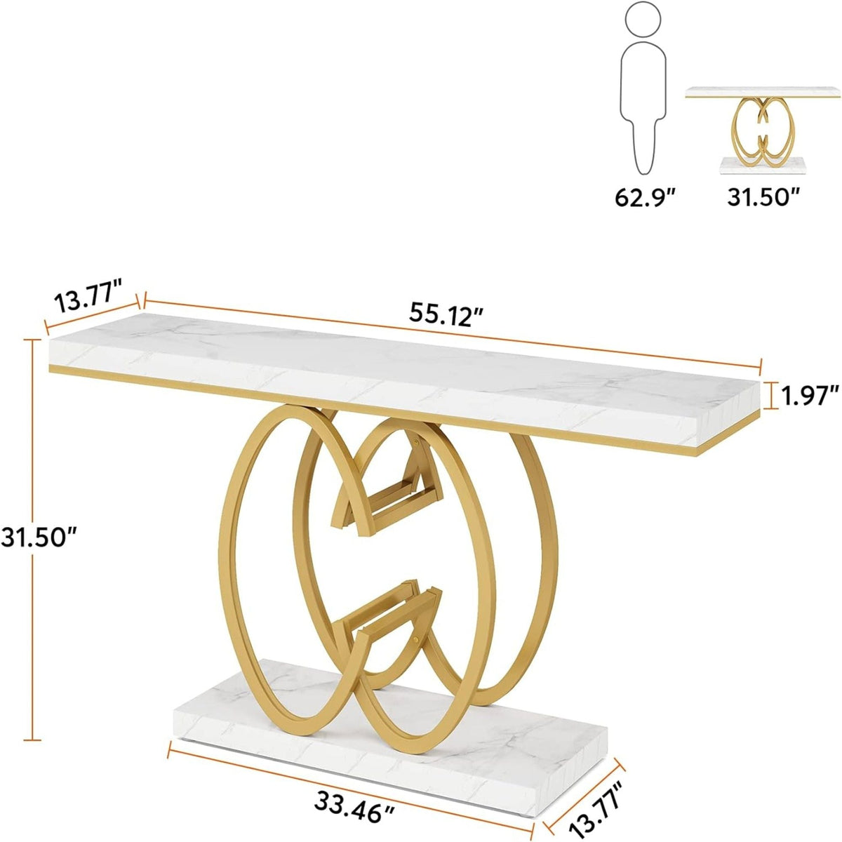 Console Table, Geometric Entryway Table For Living Hallway - White / Gold, photo 2 of 4