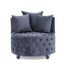 Modern Upholstered Swivel Chair With Button Tufted Design And Movable Wheels by HouseOfZazla