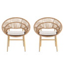 Cyril Outdoor Wicker Papasan Style Dining Chair with Teak Finished Legs - Set of 2