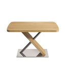 Retractable Square Dining Table, Seating 4 - 6 People, Cross Base With Stainless Steel Tubing, Expandable - Natural