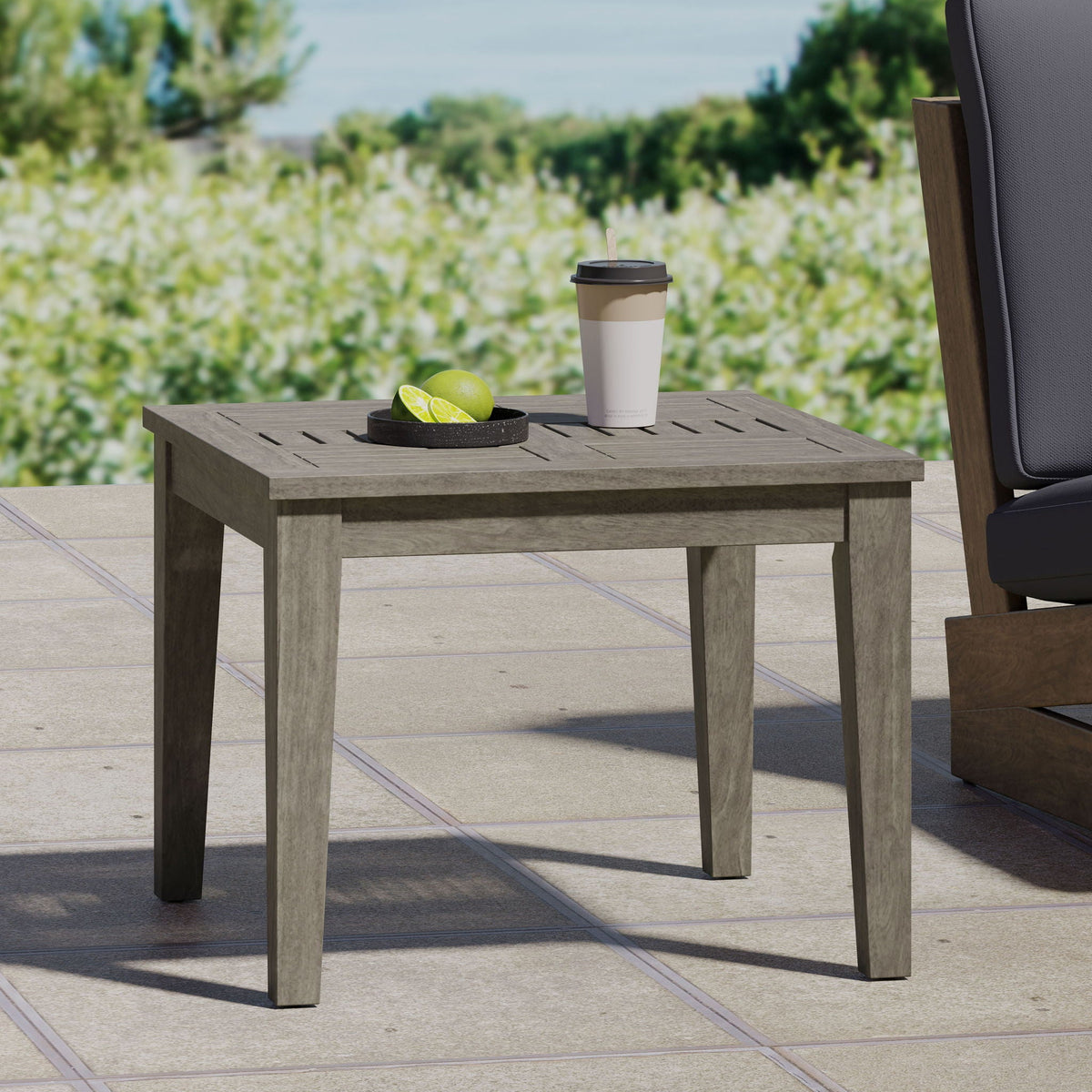 Dexterity Outdoor Square Side Table with Wood Frame - Gray, photo 2 of 7