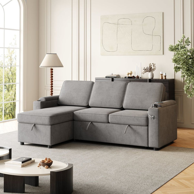 MH85.8' Sleeper Sofa, Sofa Bed - 2 in 1 Pull Out Sofa Bed with Storage Sofa, Sofa Sleeper with Pull Out Bed with Charging Port