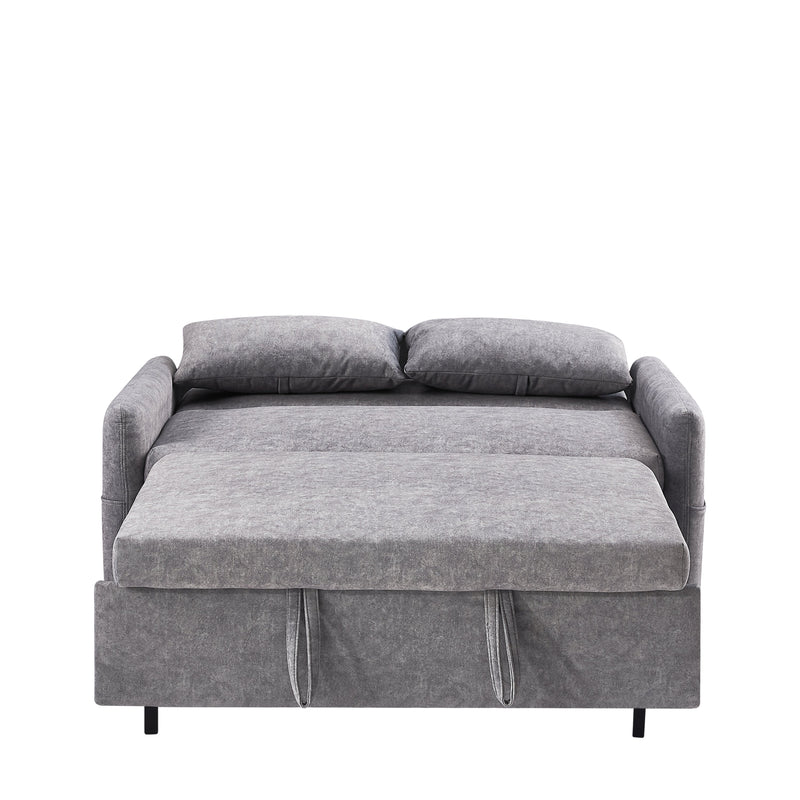 55.1" Pull Out Sleep Sofa Bed Loveseats Sofa Couch with Adjustable Backrest, Storage Pockets, 2 Soft Pillows, USB Ports for Living Room, Bedroom, Apartment, Office,Grey