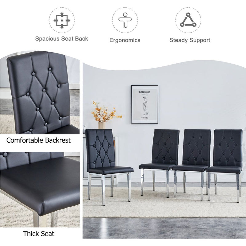 8 piece set of black armless dining chairs brings a touch of elegance and mystery to the dining area with its deep black tone,The grid and buckle design of the back add a vintage yet fashionable touch