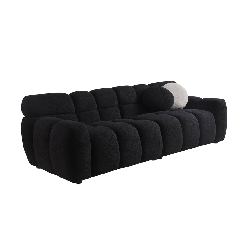 87.4 length, 35.83" deepth, human body structure for USA people, marshmallow sofa,boucle sofa, 3 seater, black BOUCLE