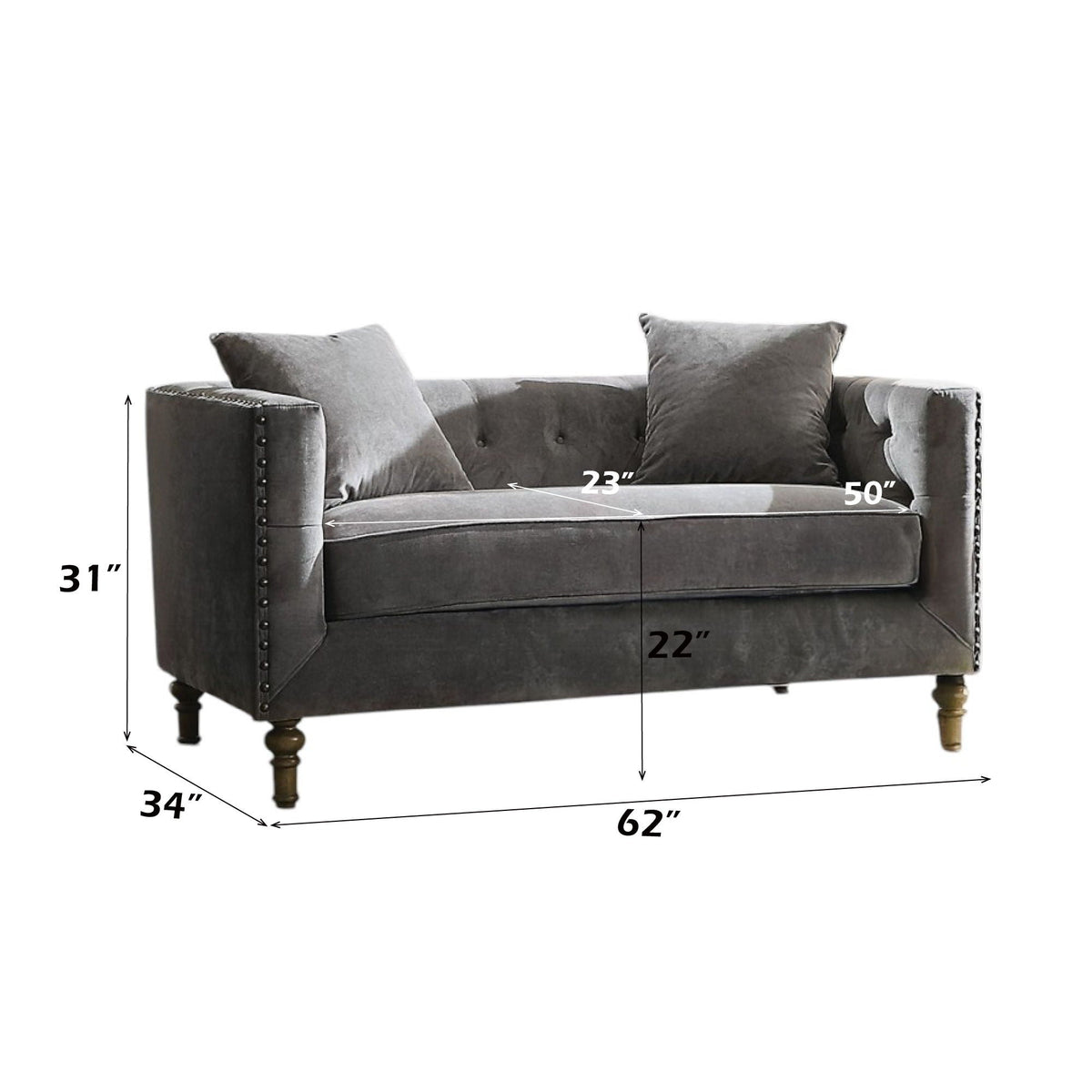 Sidonia - Loveseat With 2 Pillows - Gray, photo 2 of 6