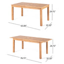 Outdoor 7 Pieces Rustic Patio Acacia Expandable Dining Set with Cushions