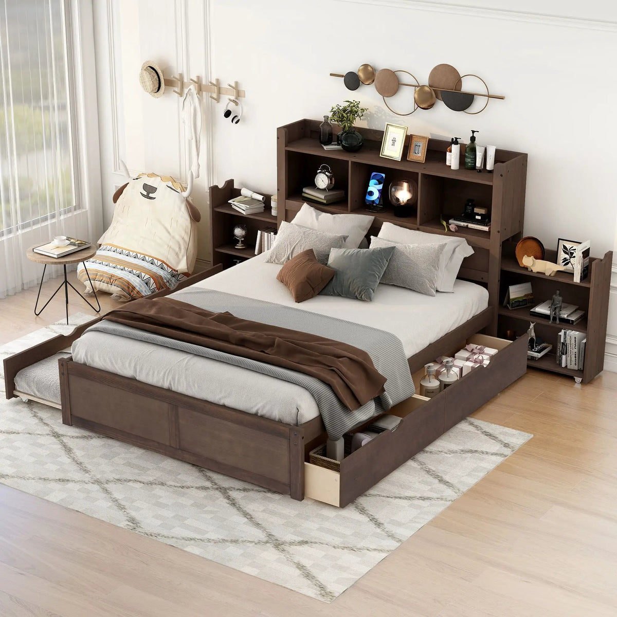 Storage Platform Bed With Pull Out Shelves, Trundle, And 2 Drawers, photo 4 of 14