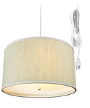16"W 2 Light Swag Plug-In Pendant  Textured Oatmeal with Diffuser White Cord