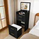 3 In 1 Vanity Desk With Open Top Mirror, Glass Desktop Makeup Set With 3 Drawers, Compact Dressing Table For Bedroom - Black by HouseOfZazla