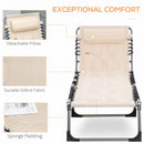 Outsunny - Padded Folding Chaise Lounge Chair, Outdoor 6-Level Reclining Camping Tanning Chair With Headrest For Beach, Yard, Patio, Pool - Beige