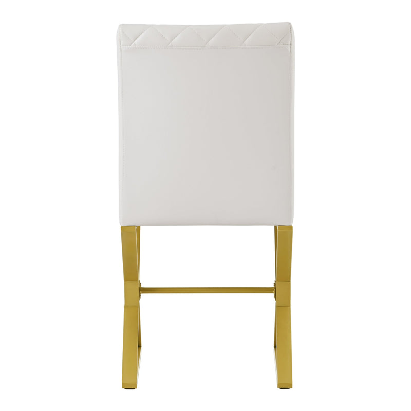 7-Piece Modern Dining Table Set, Rectangular Marble Texture Kitchen Table and 6 PU leather Chairs with X-Shaped Gold Steel Pipe Legs for Dining Room (White)