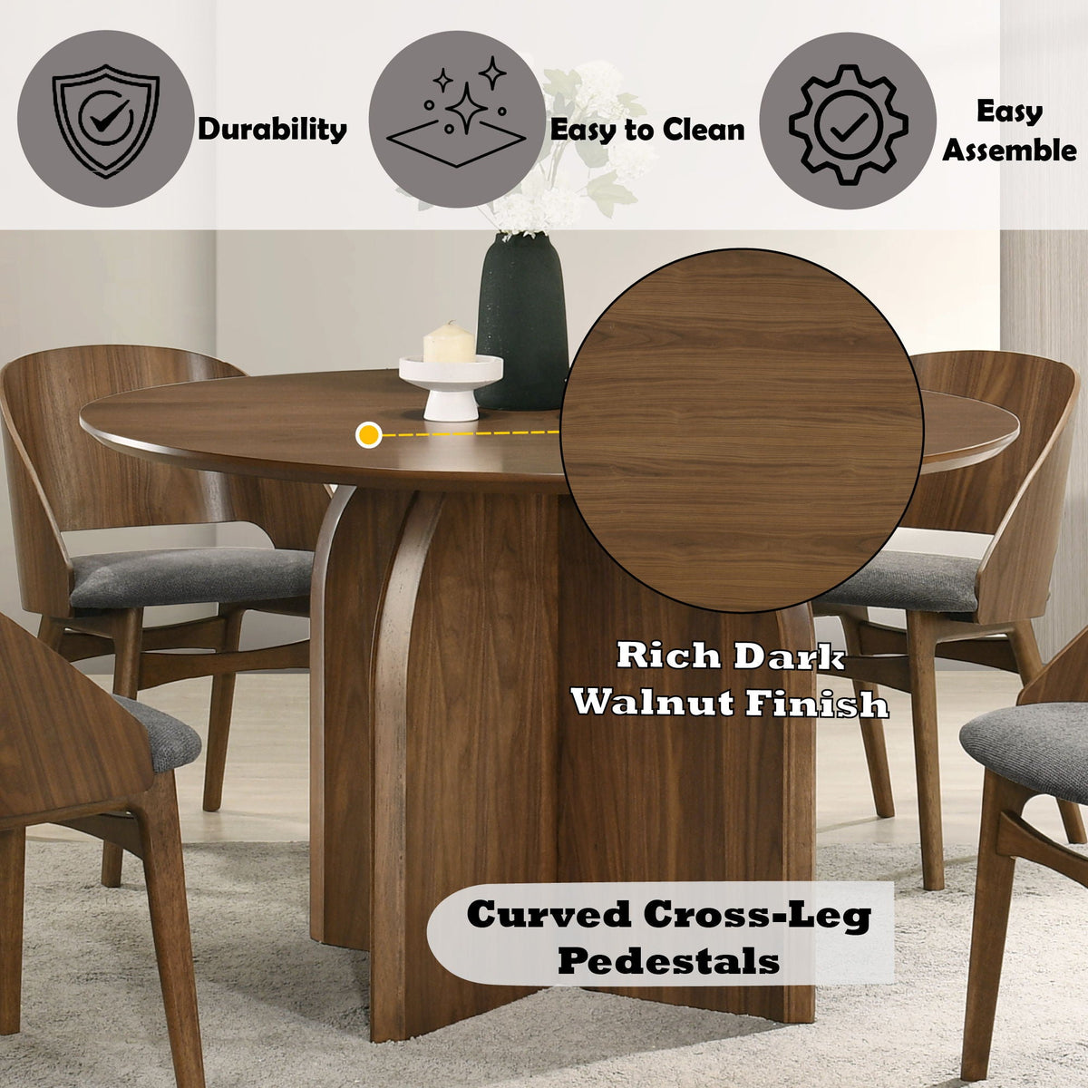 Delmon - Round Dining Table - Dark Walnut, photo 2 of 7
